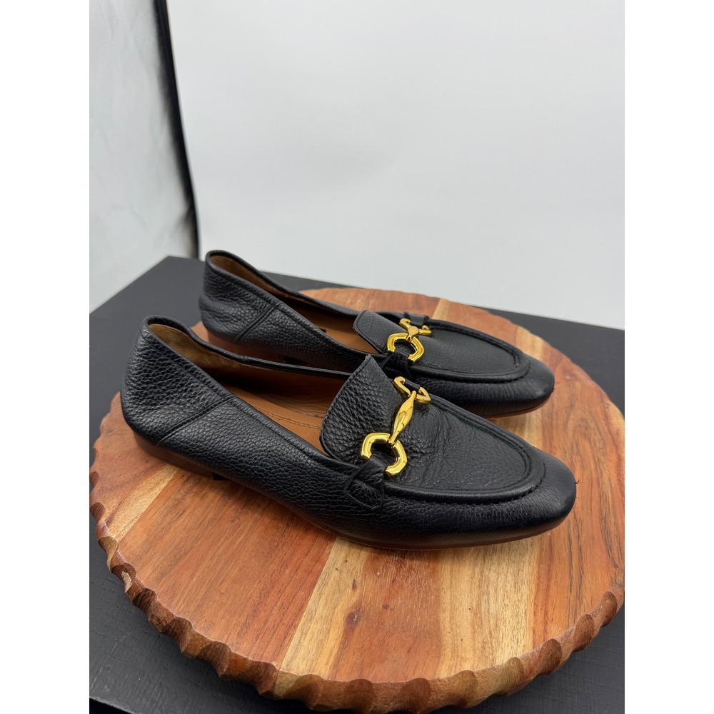 Gino‎ Rossi Horsebit Loafers sz 38 7.5 Black Pebbled Leather Gold Bit Flat Shoes